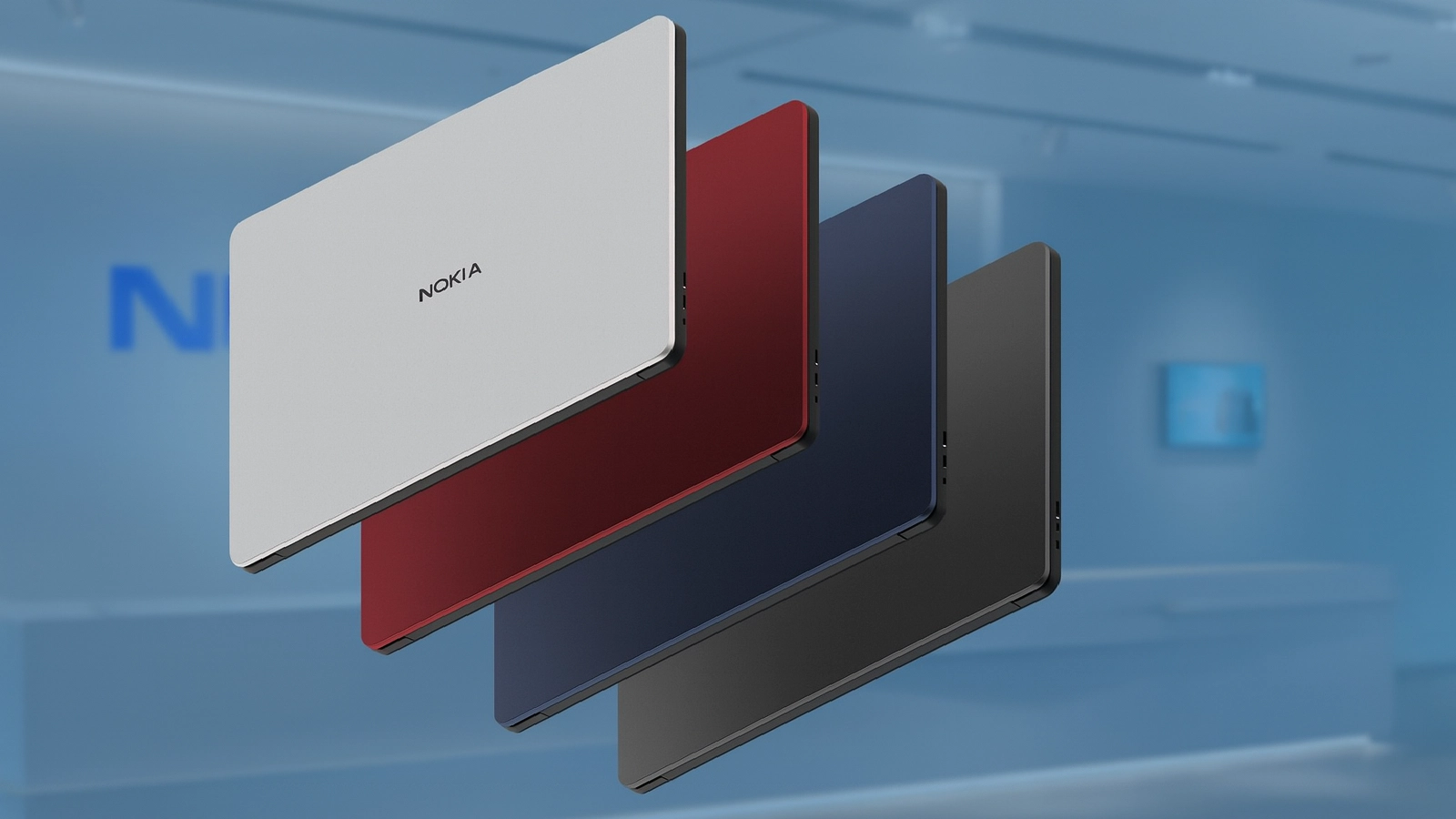 Render of HMD's first 2-in-1 Flip Chromebook, flipped open with touchscreen.